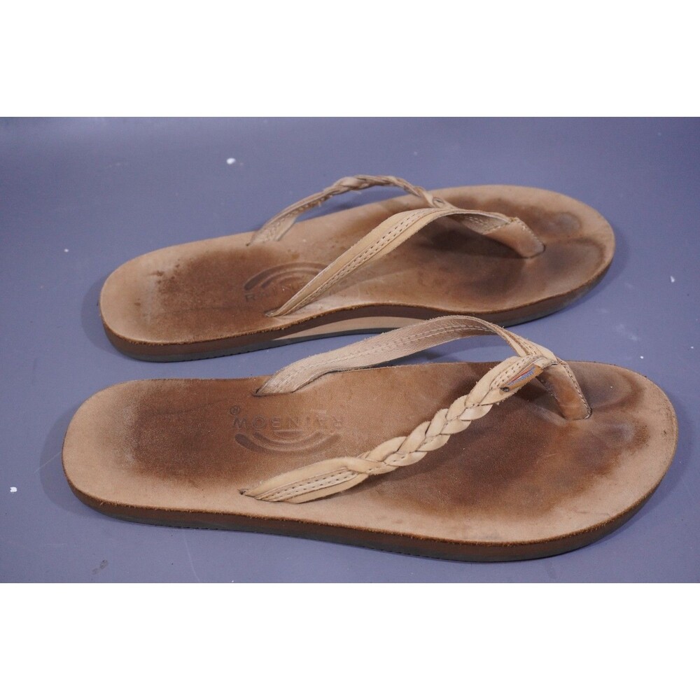 Rainbow Sandals Womens Brown Leather Braided Flip Flop Flirty Braidy L/XL